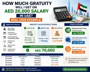 How Much Gratuity Will You Get on an AED 20,000 Salary in the UAE (2026 Example)