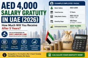 AED 4000 salary gratuity in UAE after 5 years calculation example under UAE Labour Law 2026